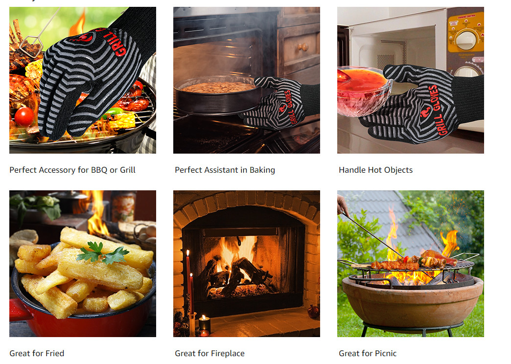 1800°F Extreme Heat Resistant Silicone Non-Slip Oven Gloves, Barbecue, Cooking, Baking Kitchen Gloves