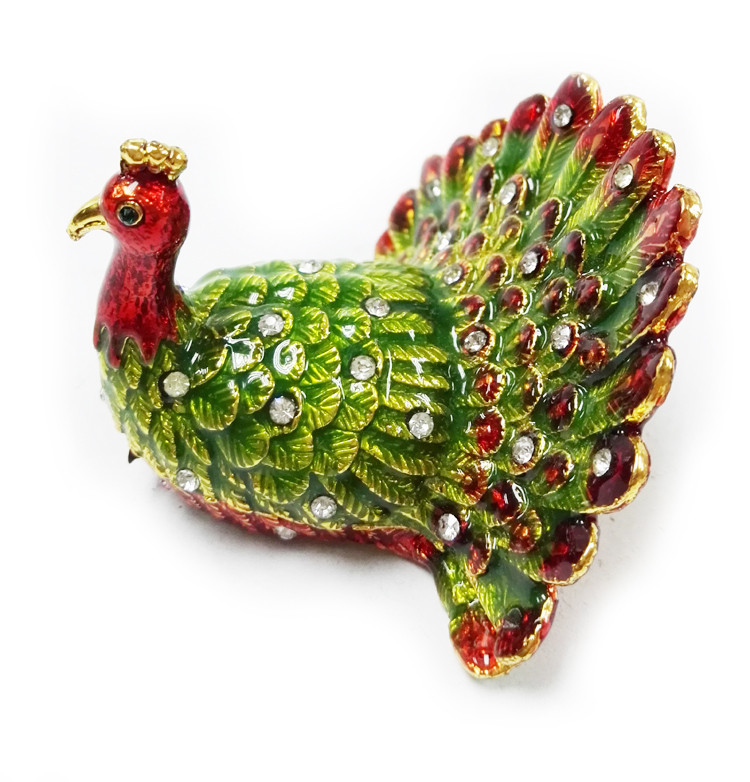 Beautiful peacock jewelry gift boxes alloys pewter peacock mini jewelry box