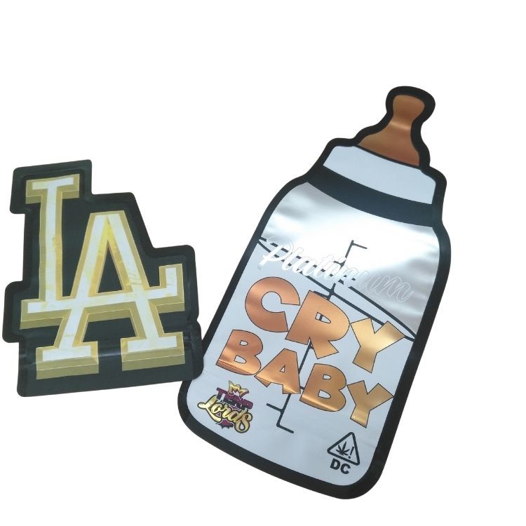 3.5g Customized Packaging And Logo Printing Special Unique Shaped Inside Printed Holographic Die Cut Mylar Bag