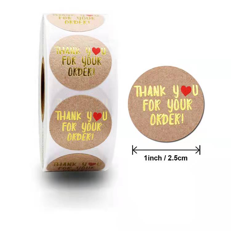 25mm Hot Foil Self Adhesive Round Labels Thank You Printable Stickers Roll For your Business Order