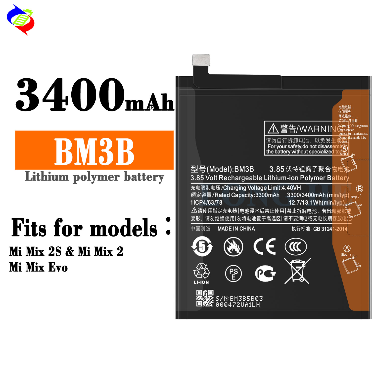 Stocked BM3B Rechargeable Battery for Xiaomi MIX2 MIX 2S Long-lasting Power