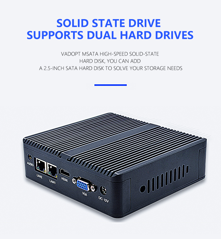 J4125 Quad Core Desktop Mini PC 8GB RAM 128GB M.2 SSD Dual RJ45 LAN Dual RS 232 COM