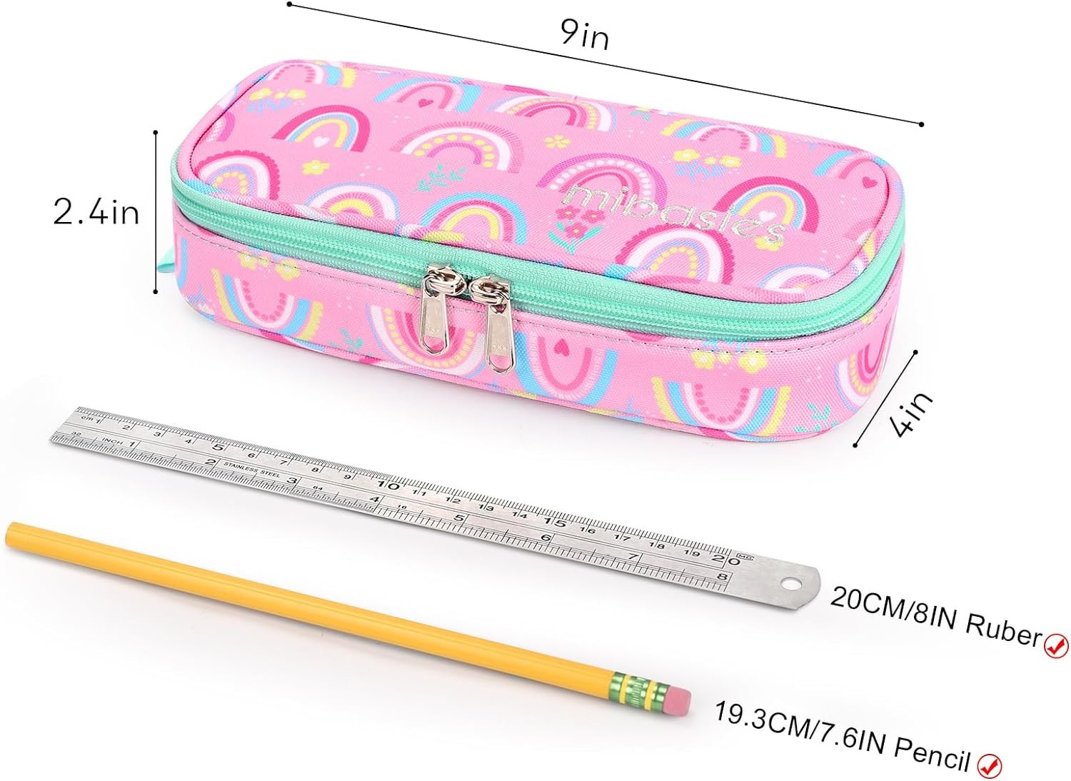 mibasies Kids Pencil Case for Girls and Boys Soft Rainbow Pen Box Pouch (Rainbow 1)