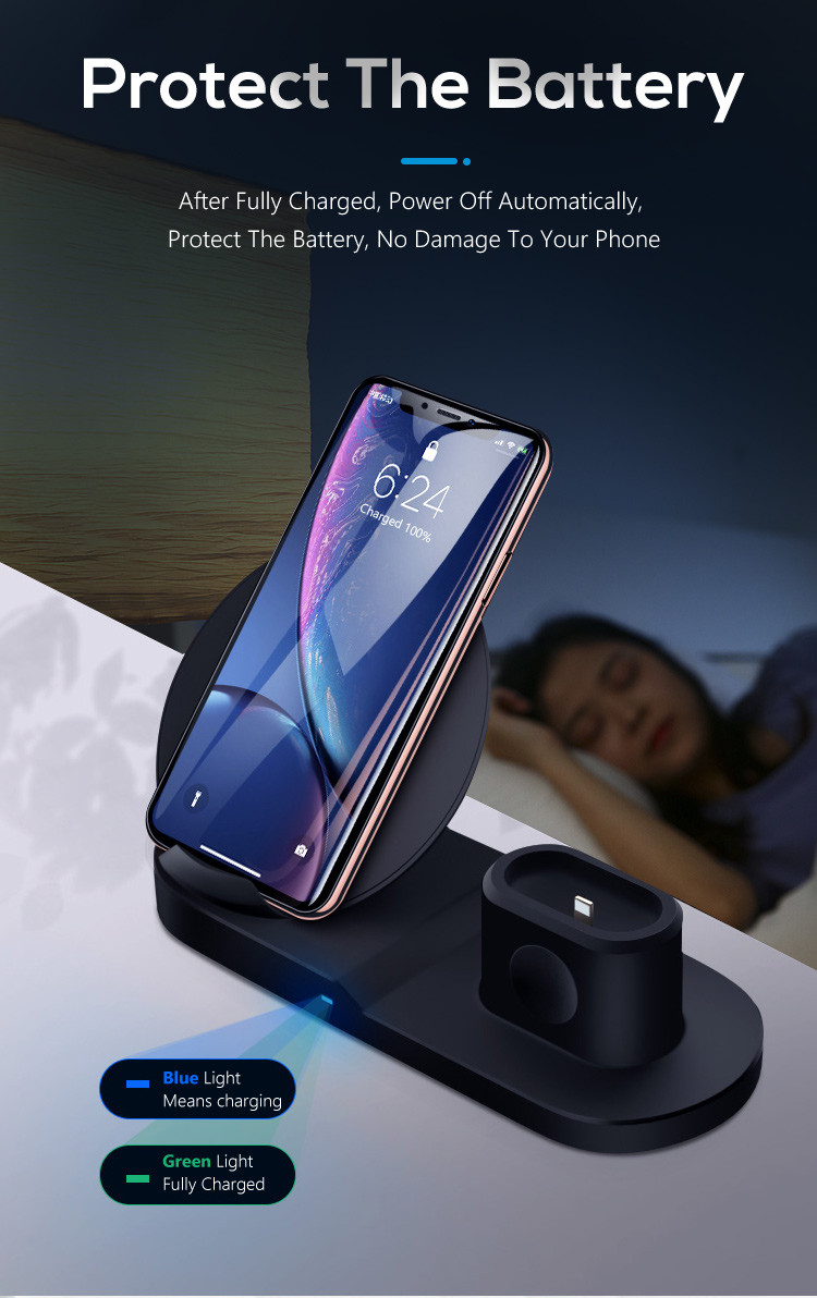 Stand 9V 1.67A 10mm 3 In 1 QI Wireless Charger