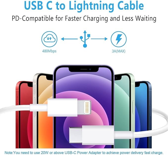 3A Fast Charging Usb C Data Transfer Cable 20W For IP X Xs XR 11 12 13 14 Pro Max