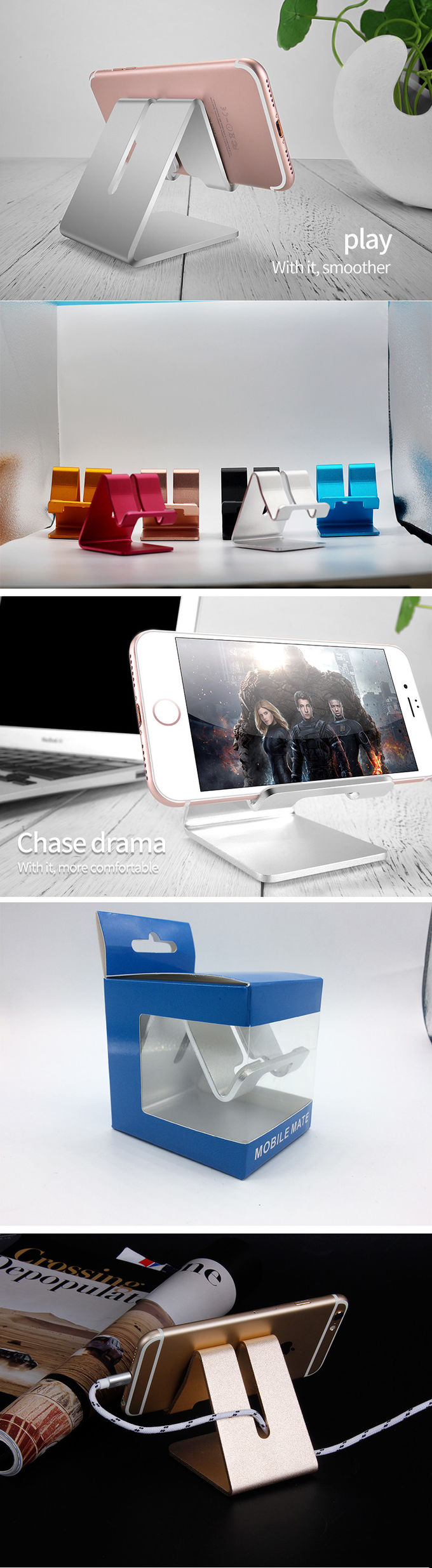 Aluminum Smart Phone Holder With Non Slip Silicone Pad