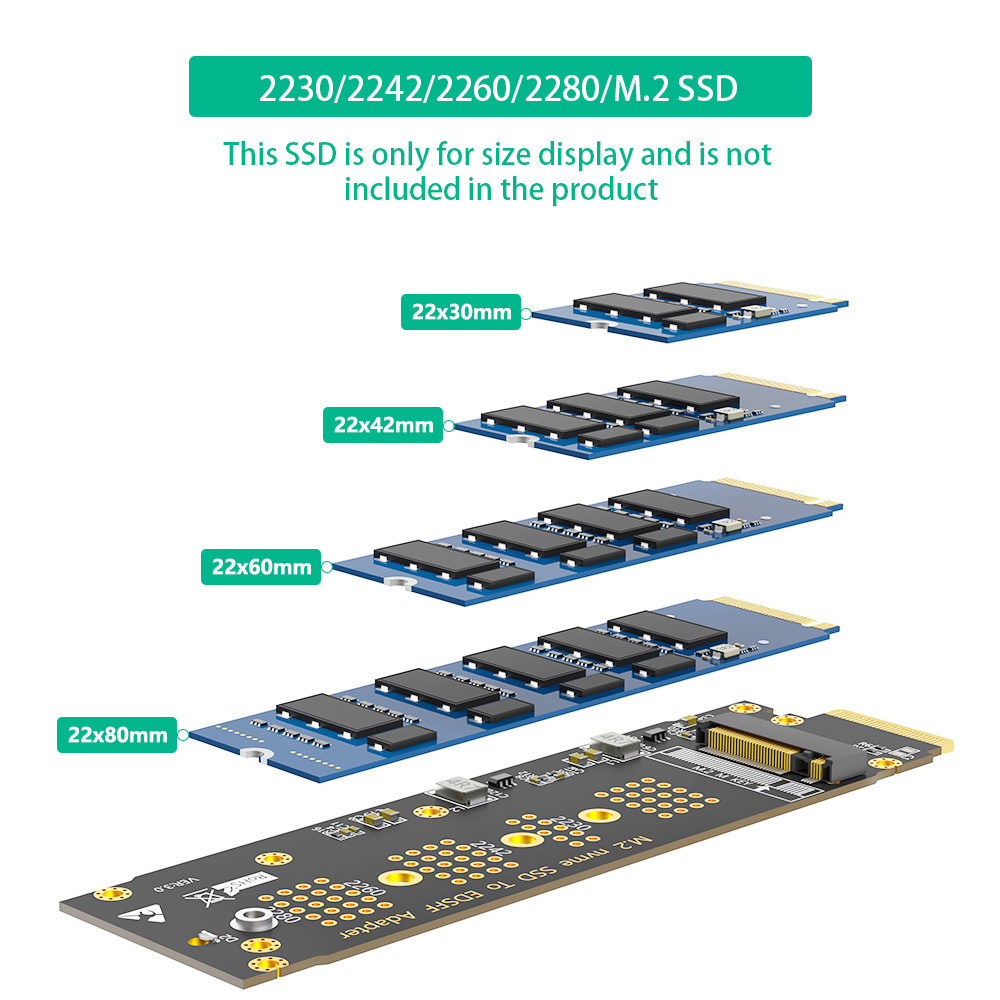 Ruler 1U GEN-Z EDSFF E1.S Interface to NGFF M.2 Key-M M2 NVMe SSD Converter Adapter Card