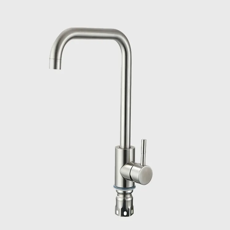 Stainless Steel Body Deck Mounted Tap Cold And Hot Mixer Spring Silver Kitchen Faucet