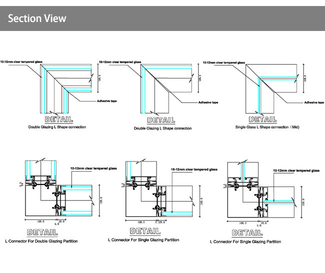 Double Layer Glazed Glass Partition Wall System Sound Proof Easy Installation