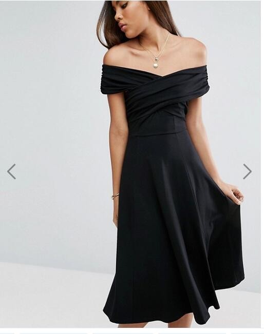 Newest Design Women Off Shoulder Sexy Black Midi Dress
