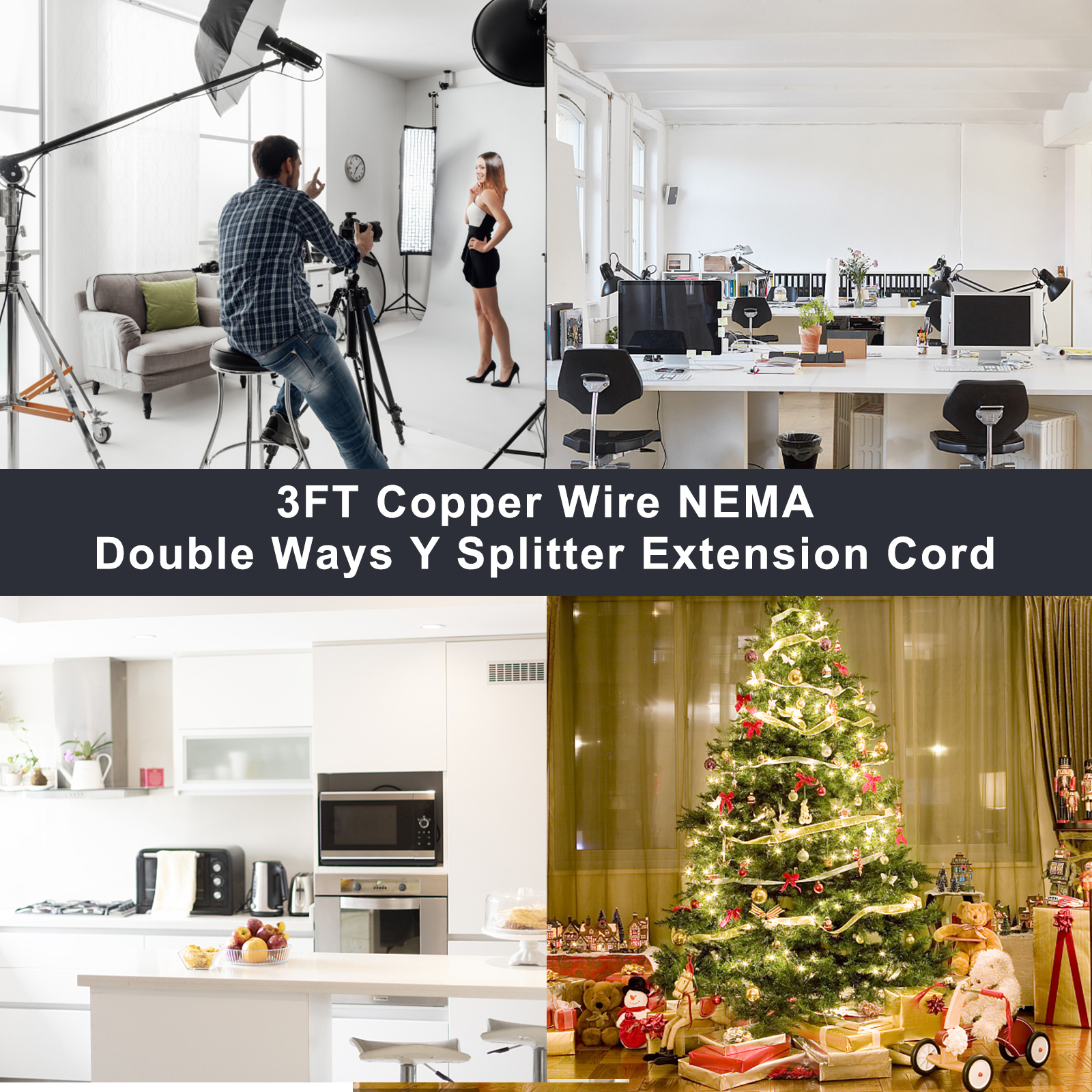 2 Outlets Y Splitter Computer Power Cord with Standard Nema 515P AC Plug and C13 Inlet