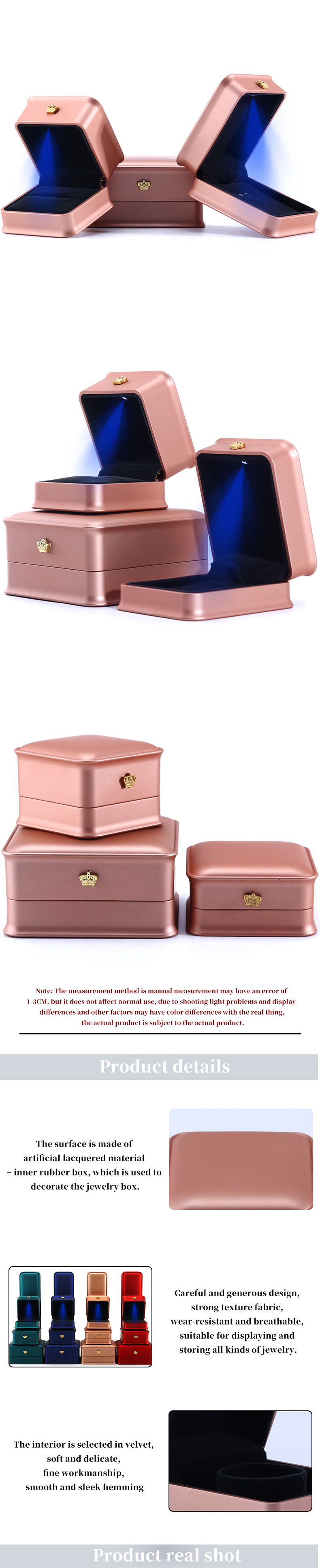 Custom Luxury Crown Jewelry Packaging Box with LED Light and Plastic Velvet Material