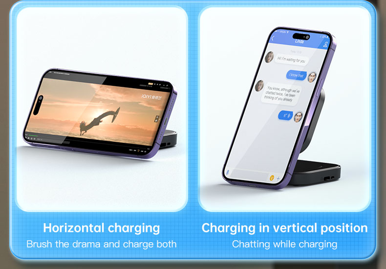 Foldable 3 In 1 Wireless Charger Stand with 15W Fast Charging and Magnetic Design