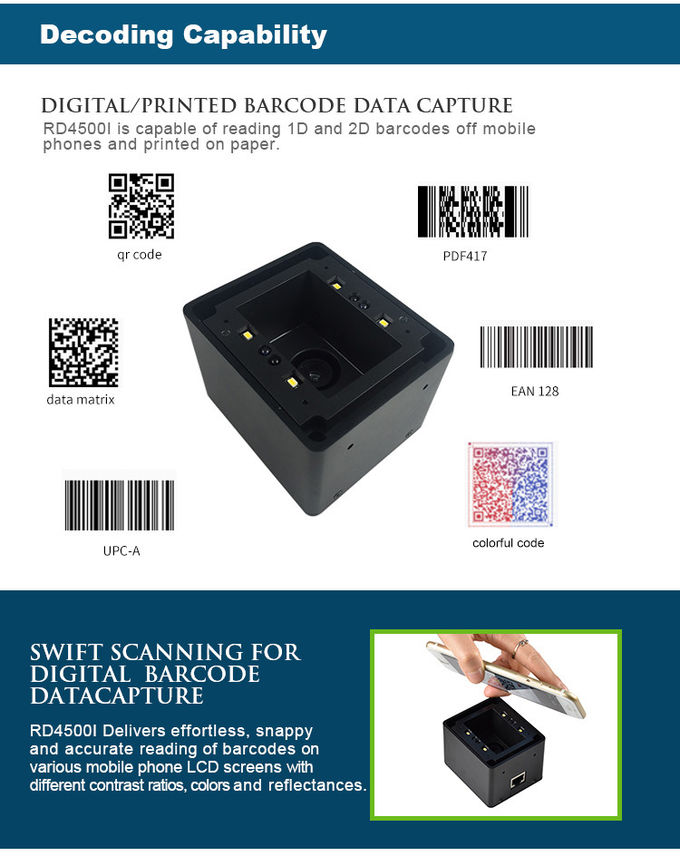 Fixed mount barcode and qr code scanner data matrix micro USB barcode scanning module for ATM self service kiosks