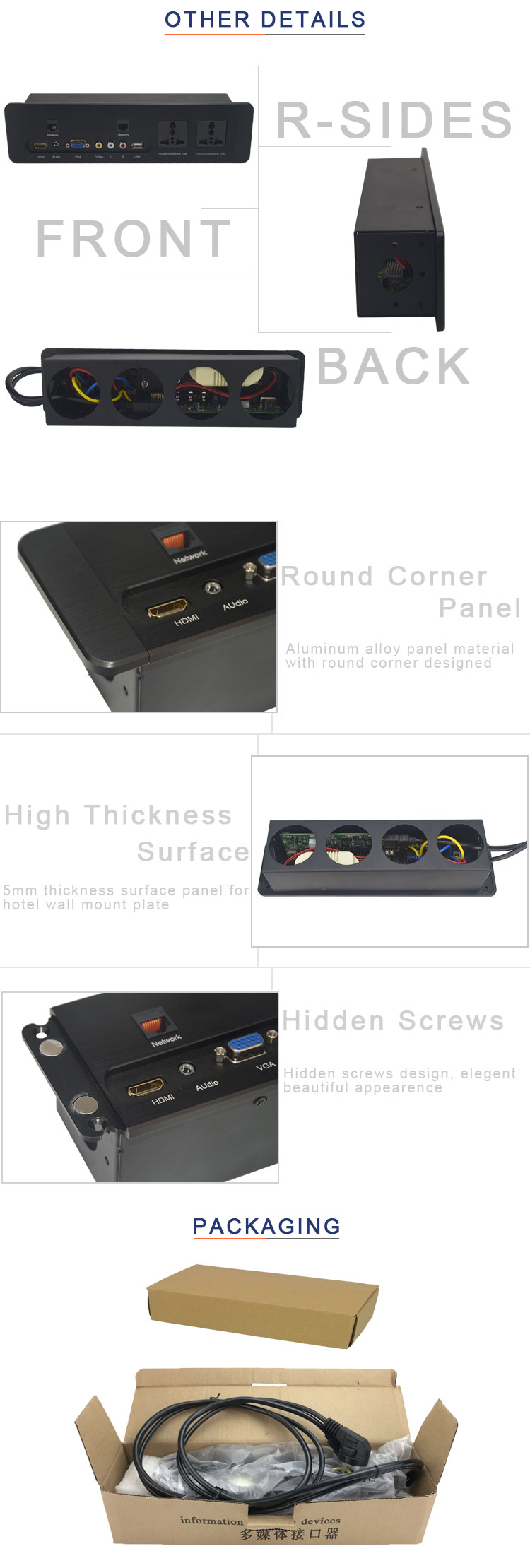 BNT 2020 new arrival built in hotel wall mount Media hub socket for TV AV Solutions with VGA/RJ45/USB