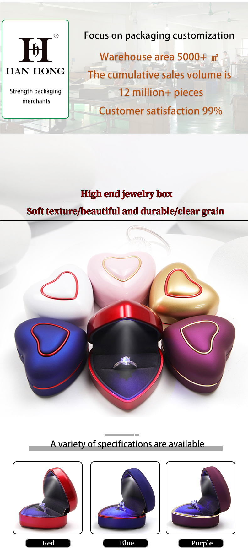 Customized Jewelry Storage Display Case LED Light Included for Rings and Bracelets