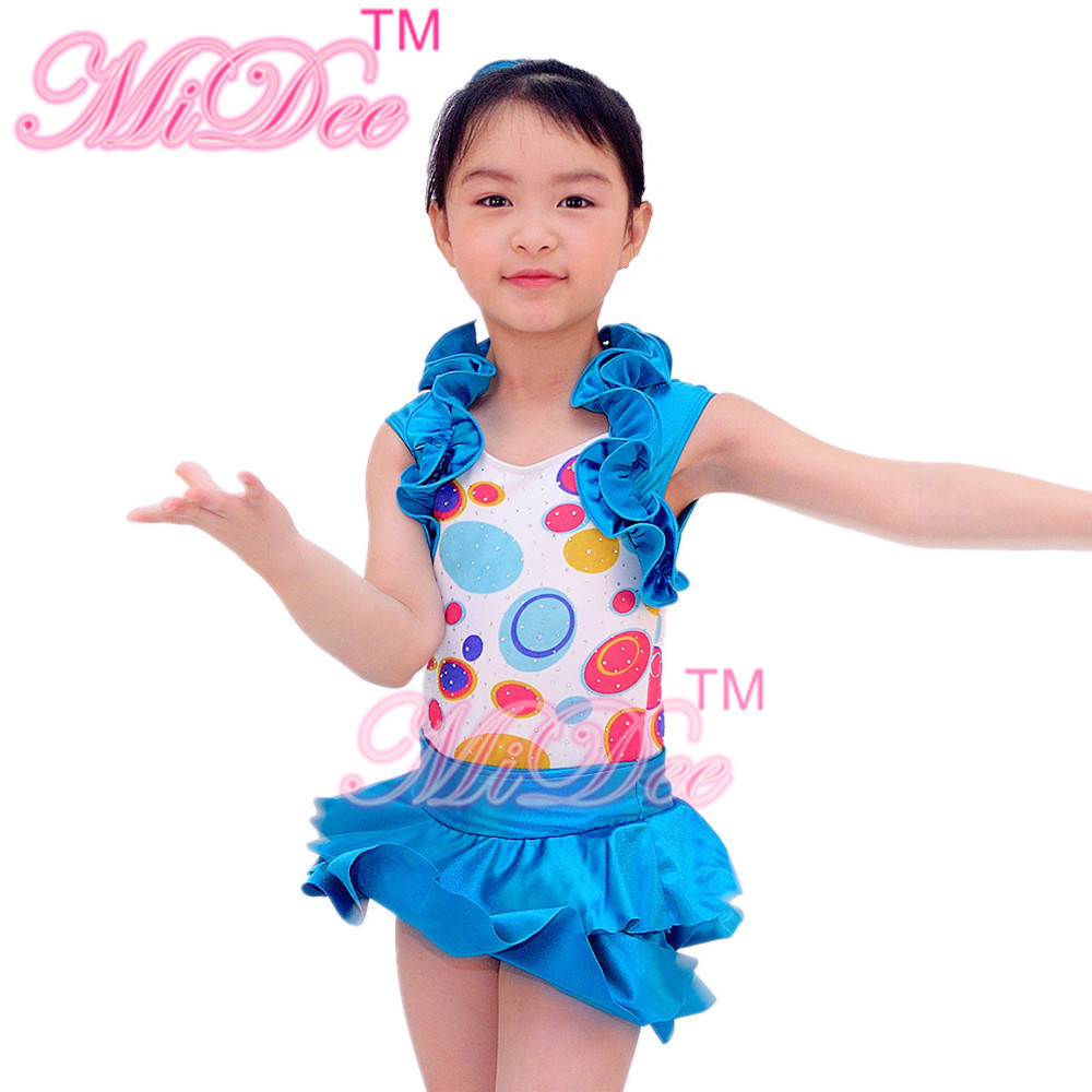 2 in 1 Colorful Kids Dance Clothes Cutie Cercle Confetti Bodice Halter Neck Leotard Tiered Ruffle Skirt