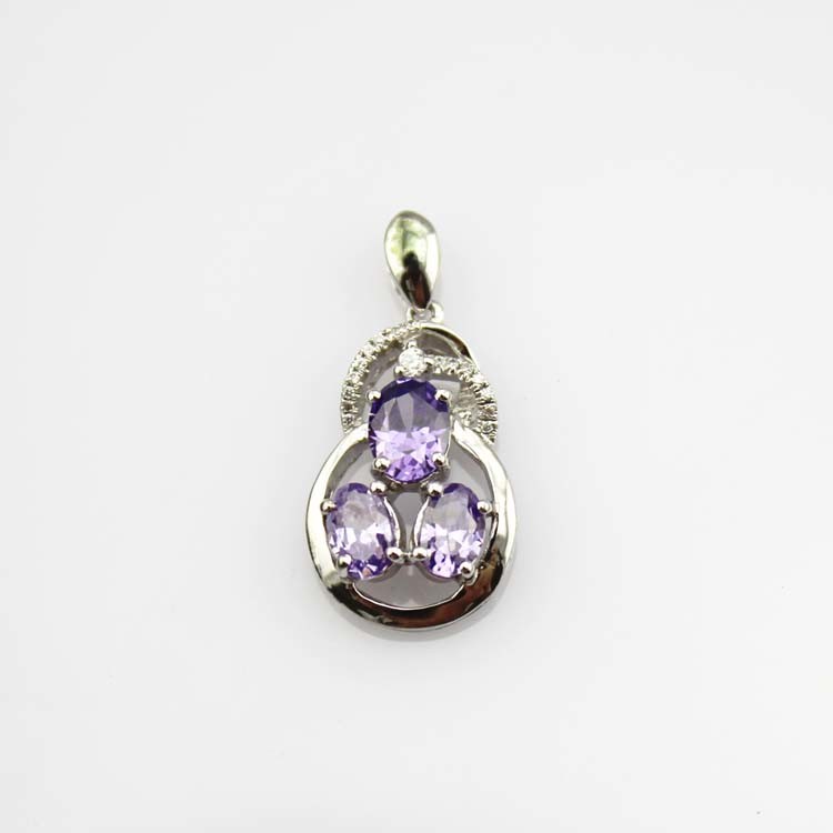 Fashion Silver Jewelry Amethyst Cubic Zircon Three Stones Pendant (PSJ0385)