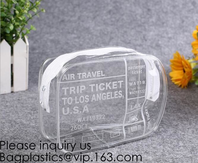 Clear Zipper Pouch with Strap Makeup Bag PVC Cosmetic Pouch,Printing Clear k Cosmetic PVC Pouch, bagease, bagplast