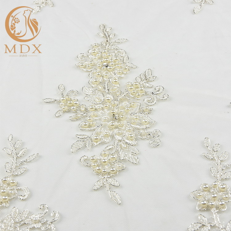 91.44cm Length Off White Lace Fabric / Embroidered Tulle Fabric By The Yard