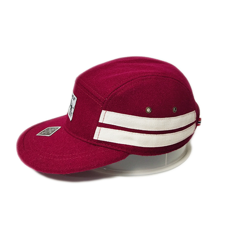 Fashion Custom Wool 5 Panel Camper Hat For Children Red Color 56-62CM