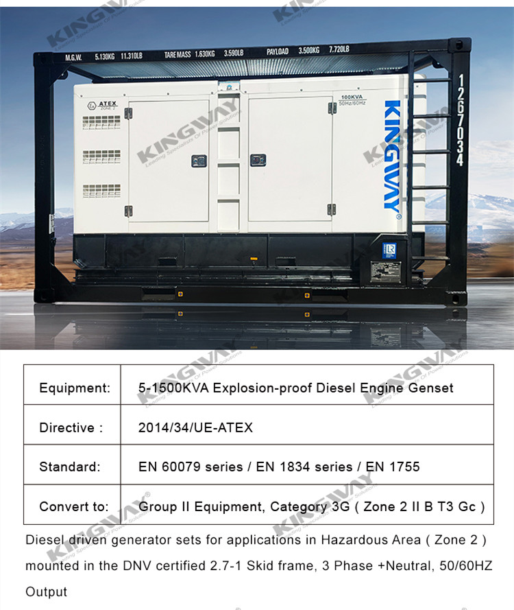 3phase DNVGL 2.7-1 skid frame ATEX certification 260 CFM 425CFM onshore offshore platform explosion proof air compressor
