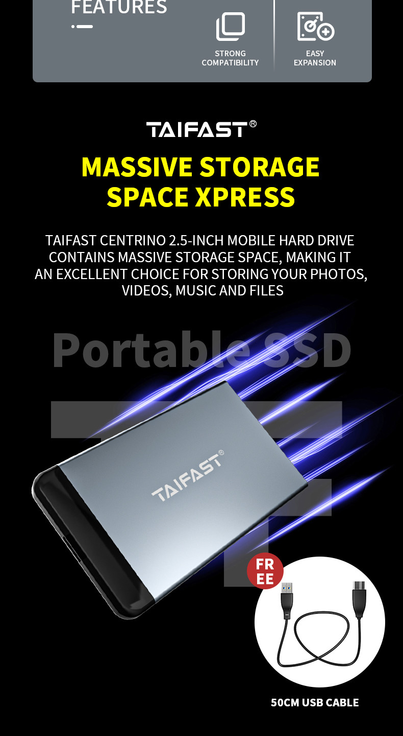 External Rosh Taifast 2.5 Inch SSD SATA Hard Disk Box Usb 3.0 Mobile For PC Laptop 150g