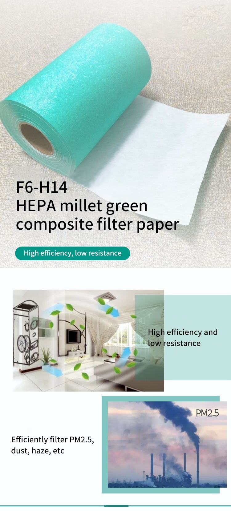 Green H13 Melt Blown Filter Fabric Polypropylene Melt Blown Non Woven Fabric