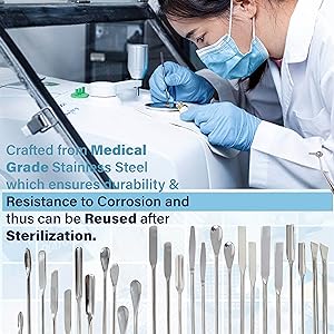 Stainles Steel Double Ended Micro Scoop Spoon Lab Spatula capsule filling filler stir science dental