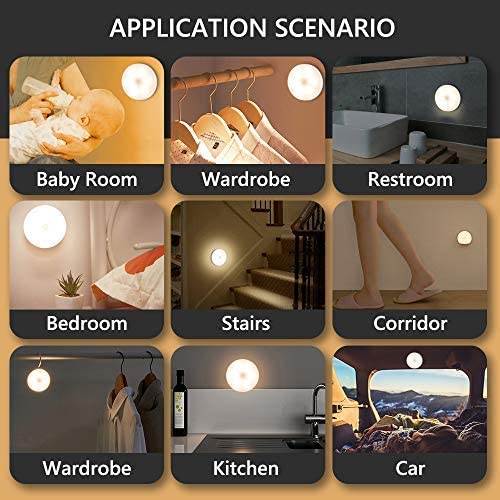 USB Rechargeable LED Motion Sensor Night Light, Stick-On Closet Dusk to Dawn Lights