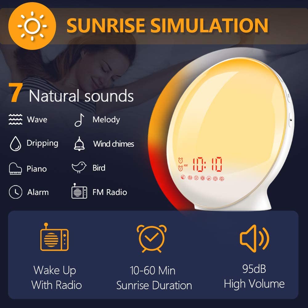 Acrylic RGB Sunrise Simulation Alarm Clock FM Radio Natural Wake Up Light