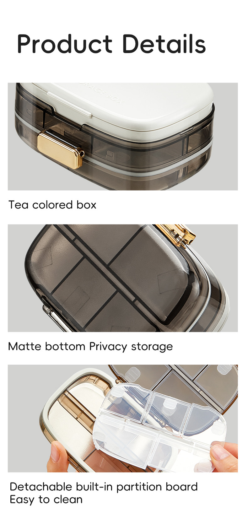 Travel Pill Organizer Box with Large Compartments Portable Pill Case Weekly Medicine Container for Vitamins Fish Oils Supplements