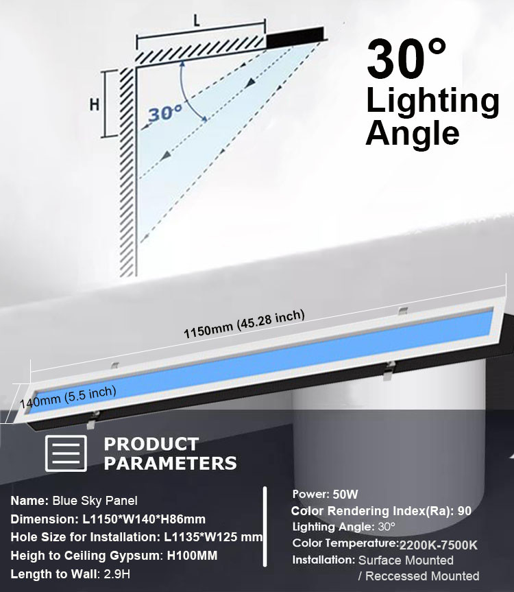 Dimmable Tuya Virtual Skylight Ceiling Panel Practical 1150x140 Multi Scene