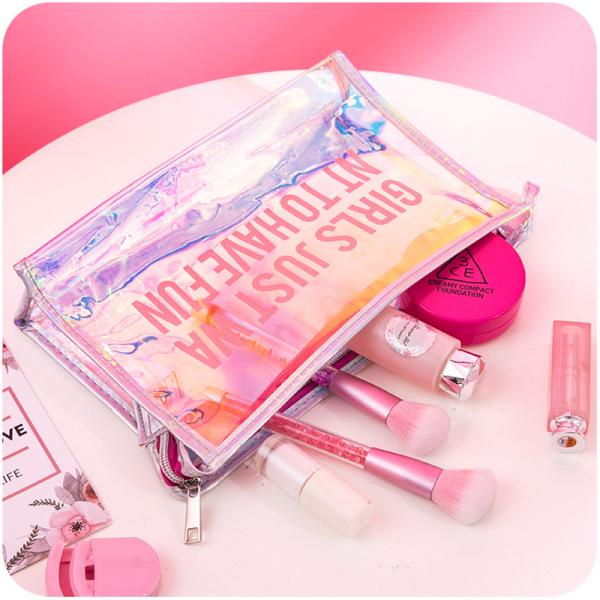 Personalized Holographic Travel Zipper PVC Cosmetic Bag