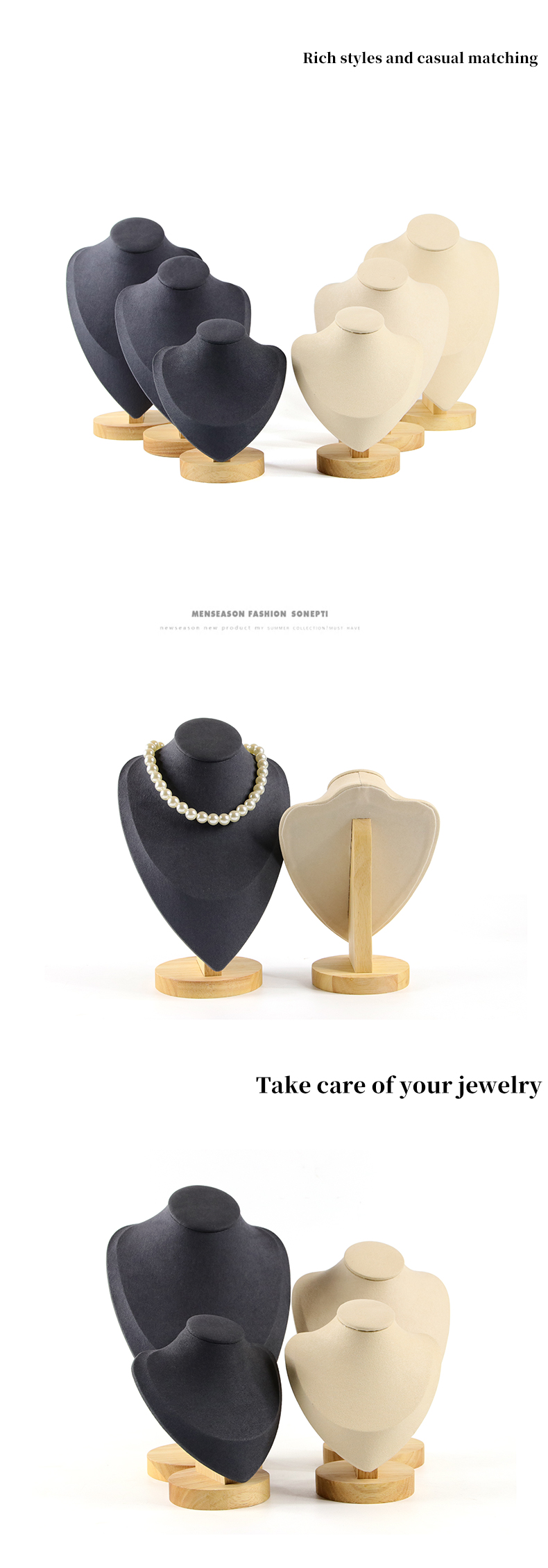Soft Velvet Cover Wooden Necklace Display Stand Pendant Bust Display Stand