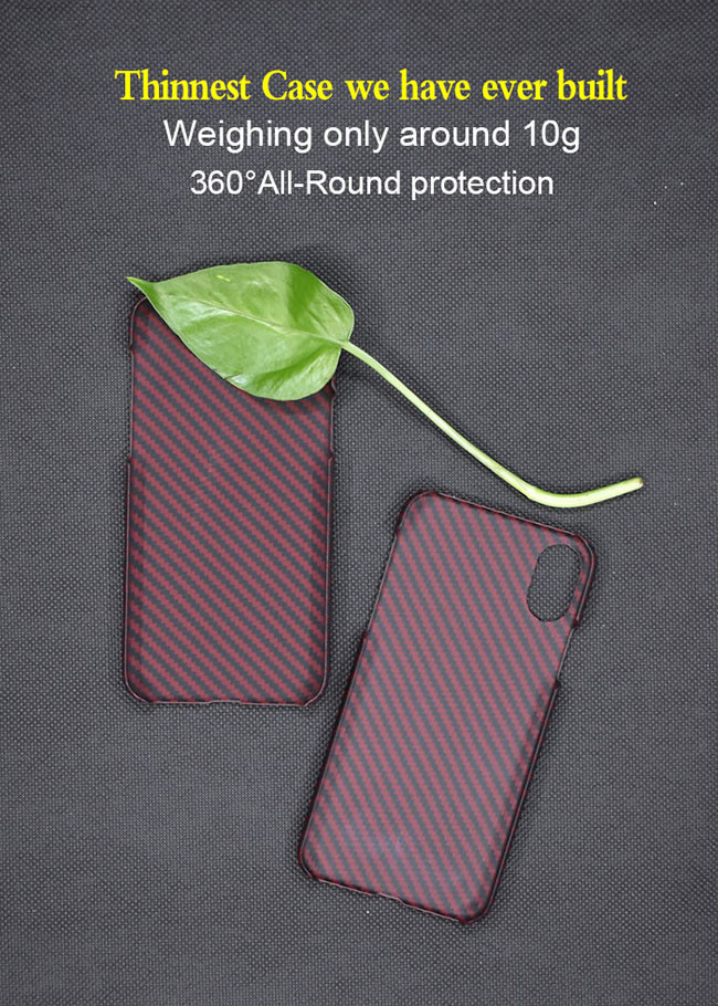 Red Color Twill Style Real Aramid Fiber Phone Case For iPhone X