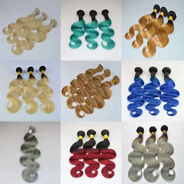 Body Wave Ombre Curly Extensions Brown Colored Weaving Hair