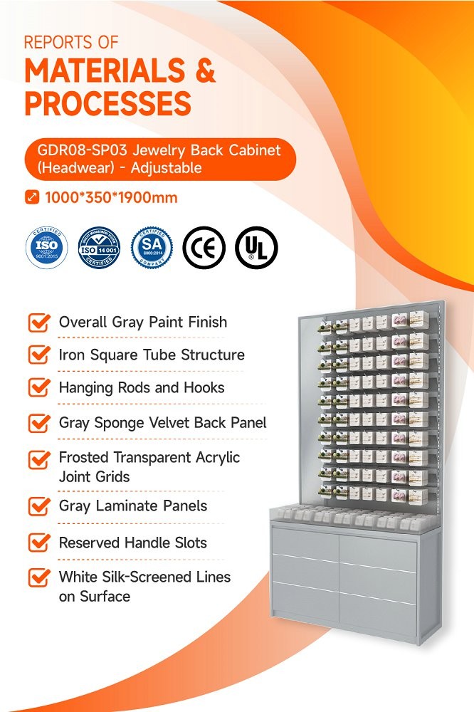 GDR08-SP03 Retail Display Shelf with Hanging Rods and Hooks for Versatile Display Options in Cosmetics Retail Stores