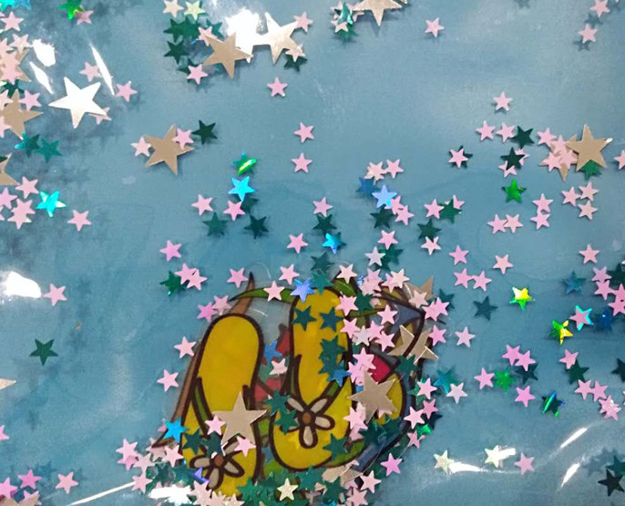 Clear Sewing PVC Cosmetic Bag Blue Star Glitter Plastic Makeup Pouch With Confetti