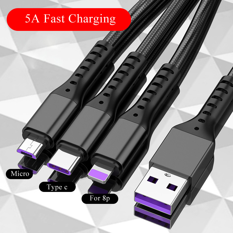 Fish Silk Weaving 5A Fast Charging USB Cables All In One For Huawei