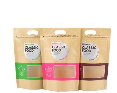 customized Printing 16oz natural kraft paper stand up pouch withwindow and zipper doypack packaging bag for kale chips