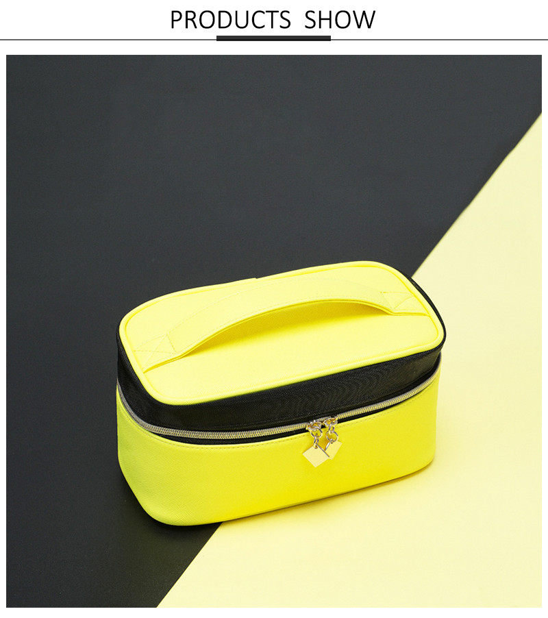 Eco-Friendly Make Up Brush Bag Double Zippers Black Yellow Cosmetic Pouch Bag
