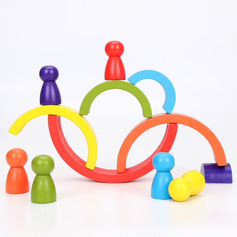 Brown 18cm Rainbow Wooden Building Blocks Toy Creative Educational