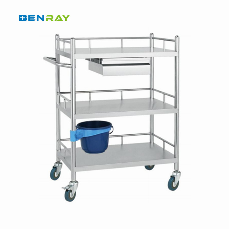 3 Layer Hospital Stainless Steel Medical Instrument Trolley