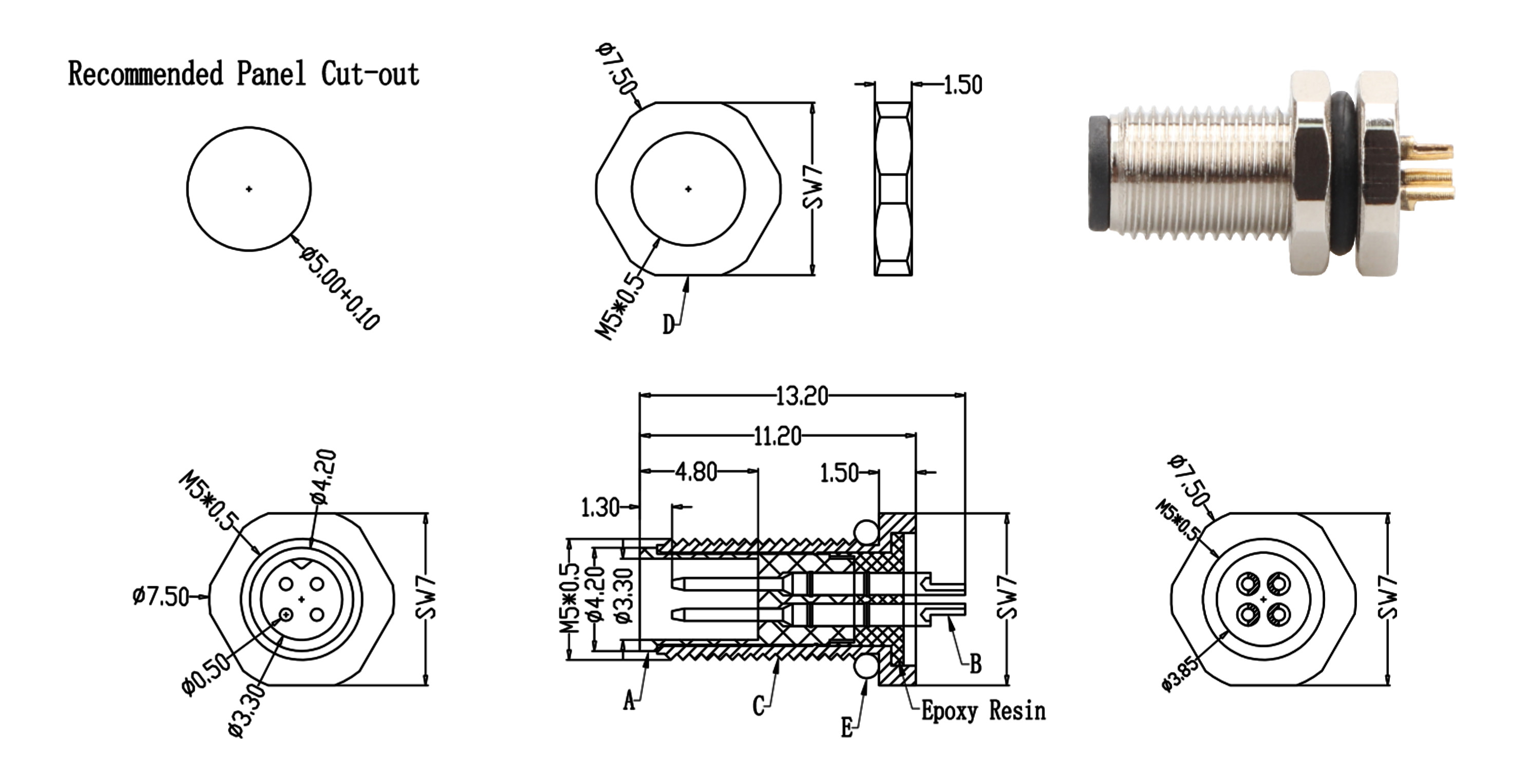 Circular Connector M5 Code-A 2Pin 3Pin 4Pin Industrial Connectors M5Z03AA0OCJ009-M5 front lock