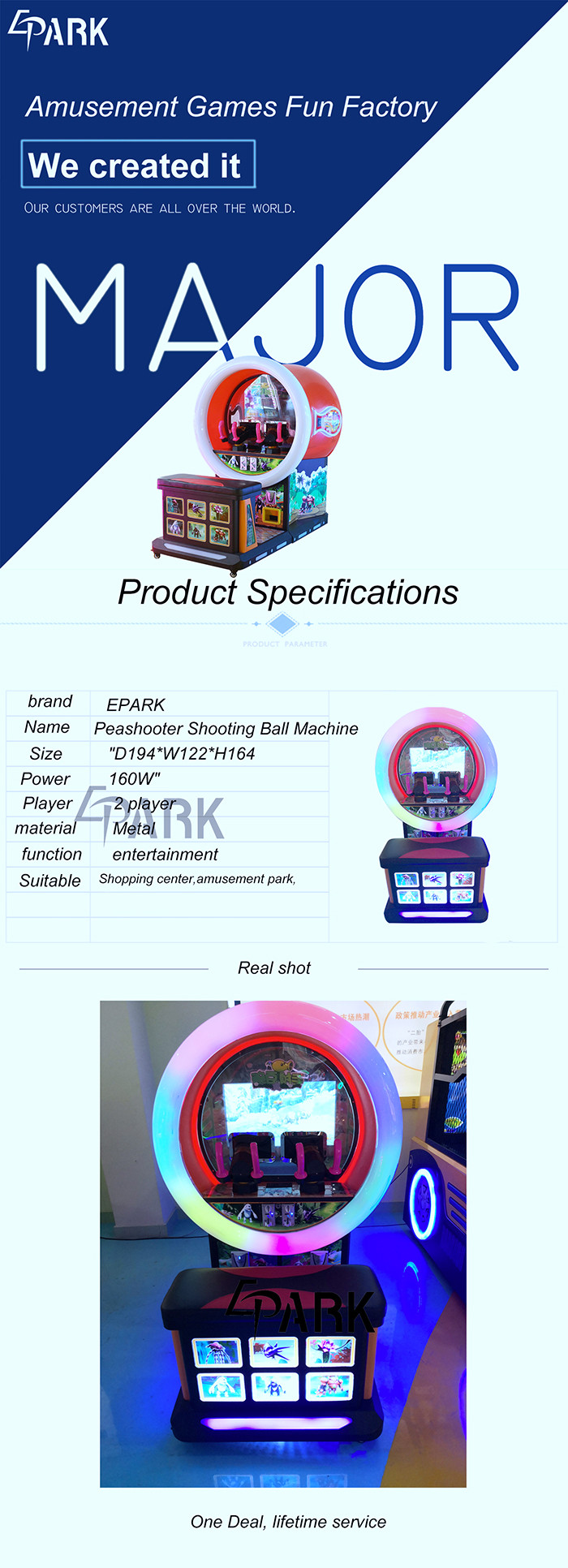 Peashooter Kids Shooting Arcade Machines / 1 Player Amusement Equipment