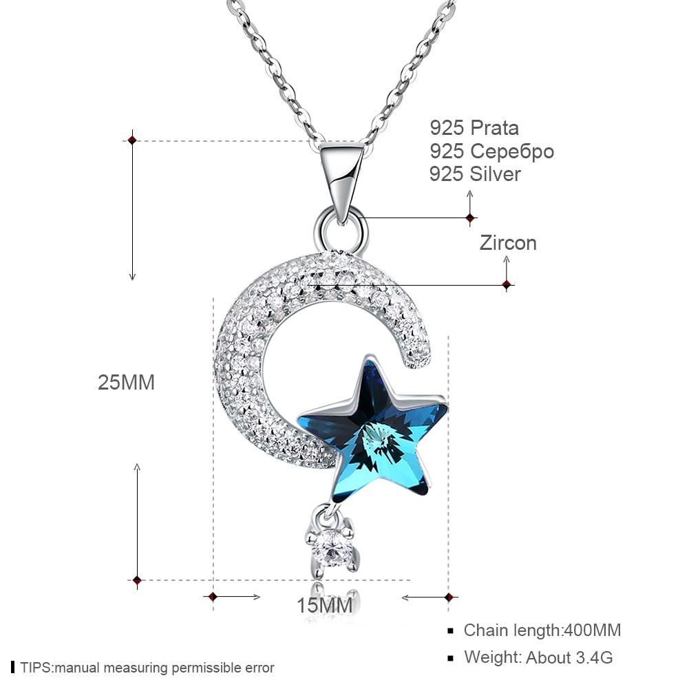 18.1in 4.2g Sun And Moon Crystal Necklace Thanksgiving Day 14k 925 Silver Necklace