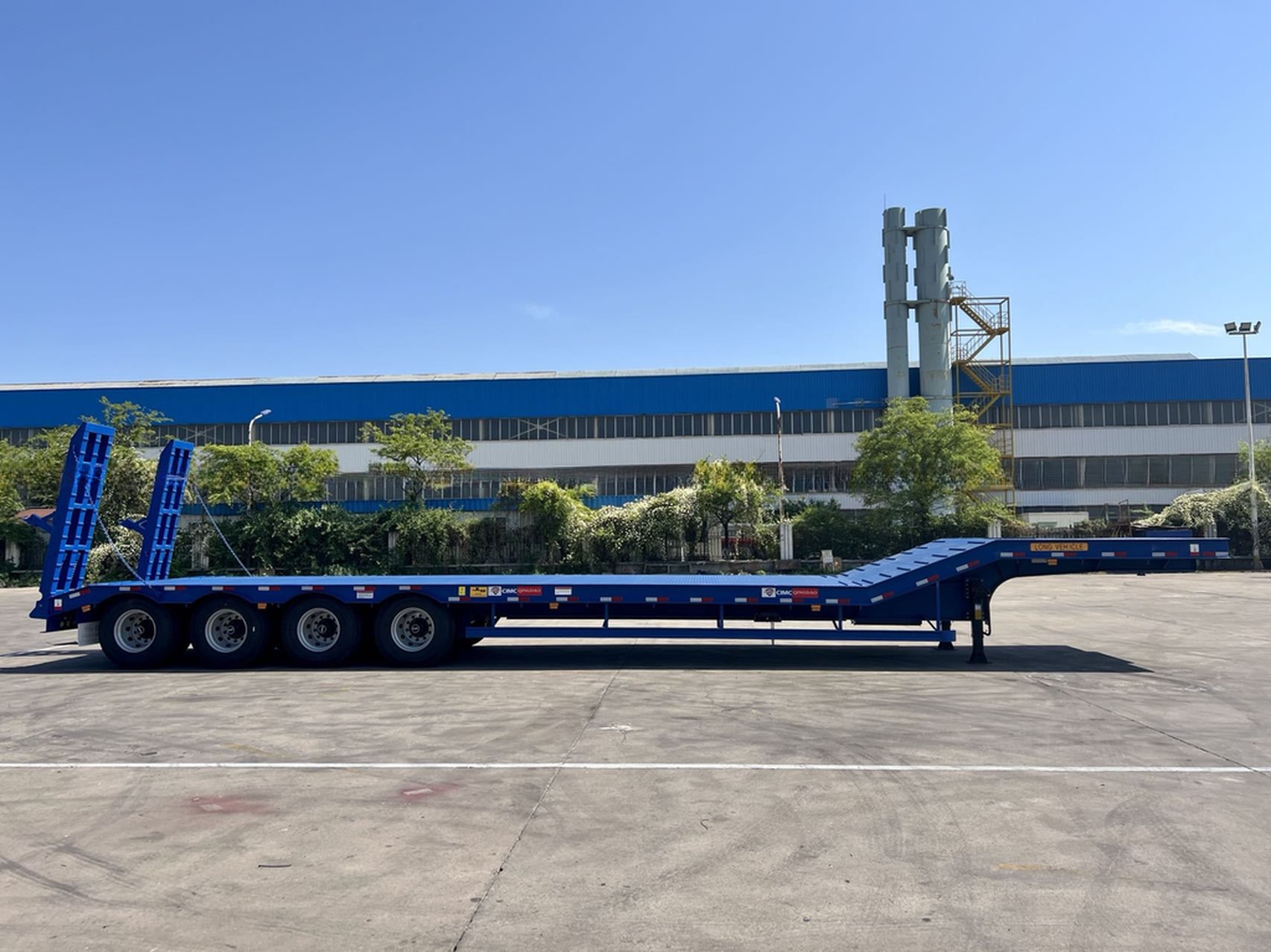 12489 x 2480 x 1530mm 2/3 Axles Carbon Steel Extendable Lowbed Lowboy Flatbed Semi Truck Trailer for Max Payload 20-100 Ton
