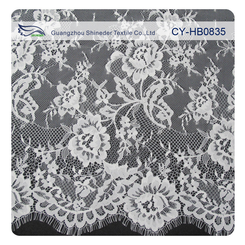 100 Nylon Swiss Voile Chantilly Lace , Customized French Lace Fabric