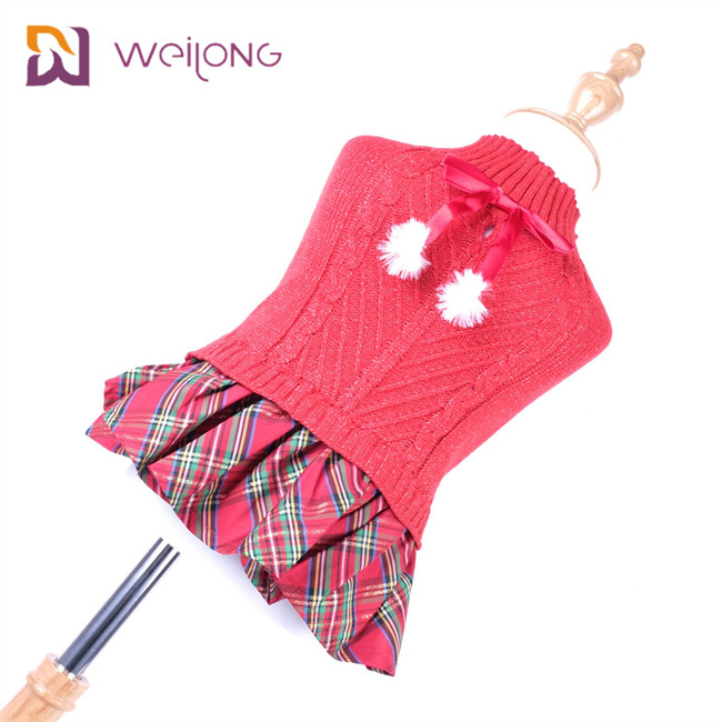 Yarn Dyed Plaid Dog Sweater Knitted Wool Dog Dress Sweatshirt Apparel